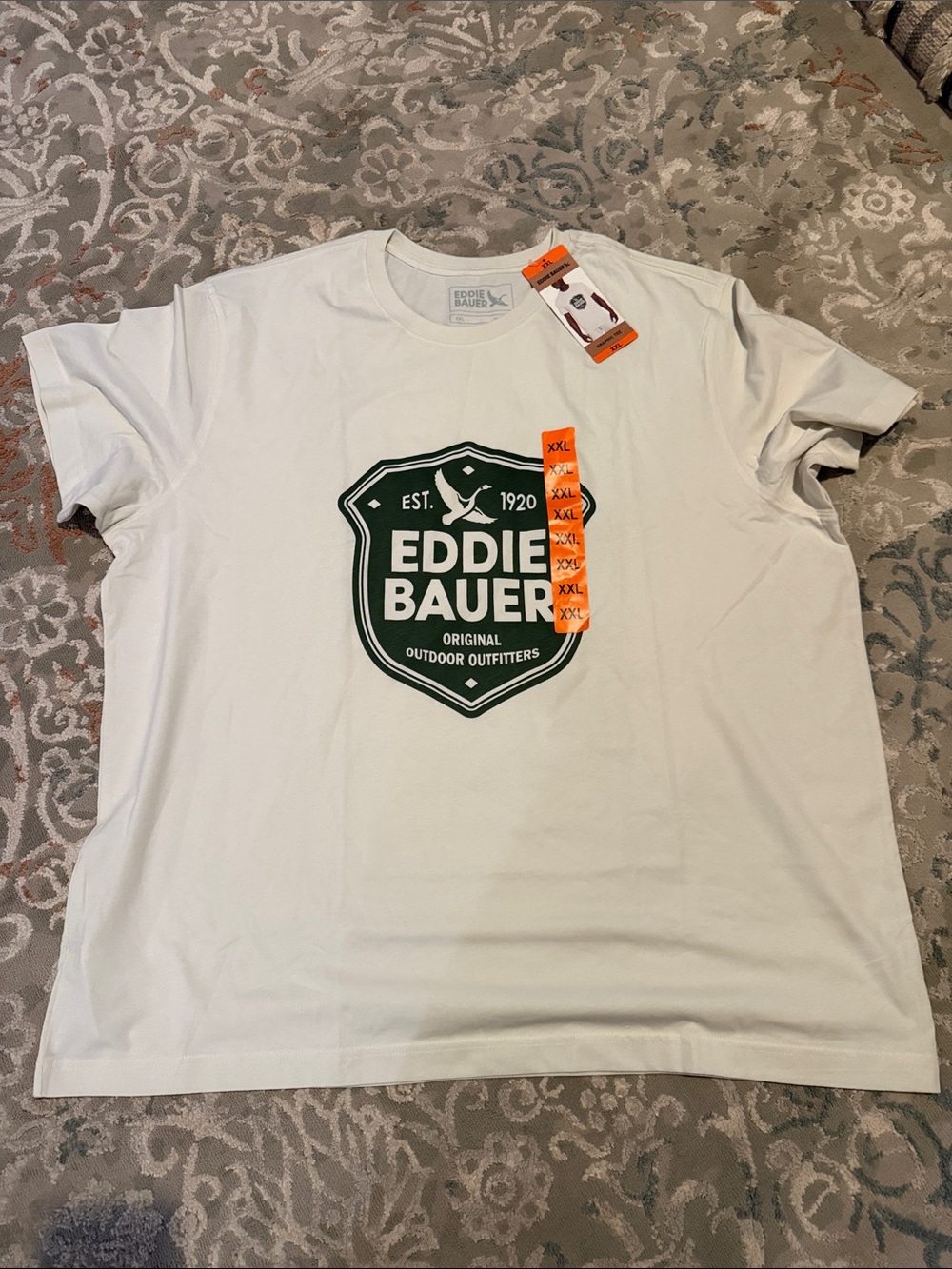 Eddie Bauer White mens Short-Sleeve Tee with Green Shield Logo